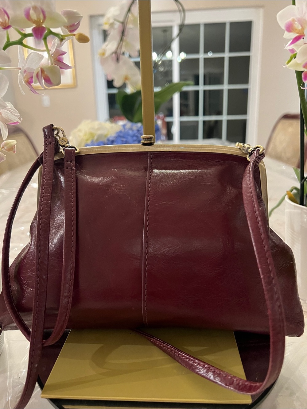 Vintage HOBO Burgundy Leather Kiss Lock Crossbody | Quiet Luxury Slouch Bag